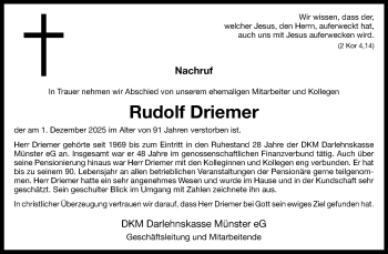 Anzeige von Rudolf Driemer 