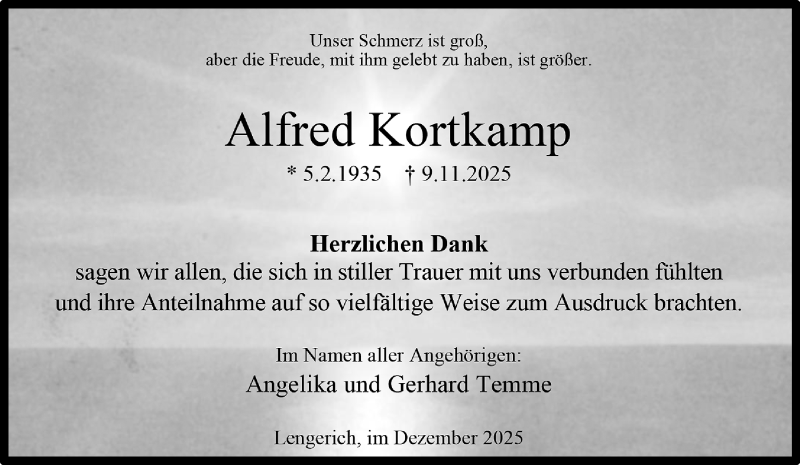  Traueranzeige für Alfred Kortkamp vom 20.12.2025 aus 