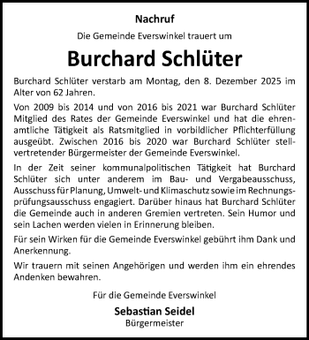 Anzeige von Burchard Schlüter 