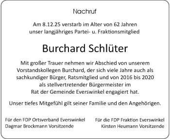 Anzeige von Burchard Schlüter 