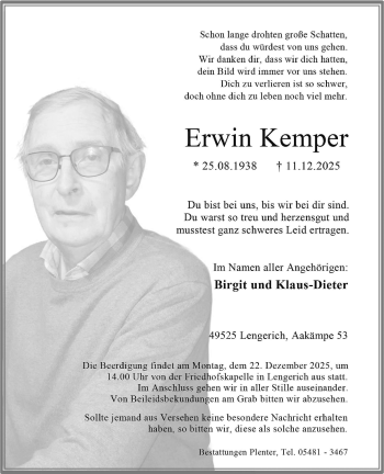 Anzeige von Erwin Kemper 