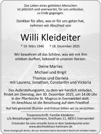 Anzeige von Willi Kleideiter 