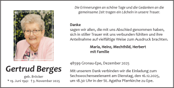 Anzeige von Gertrud Berges 