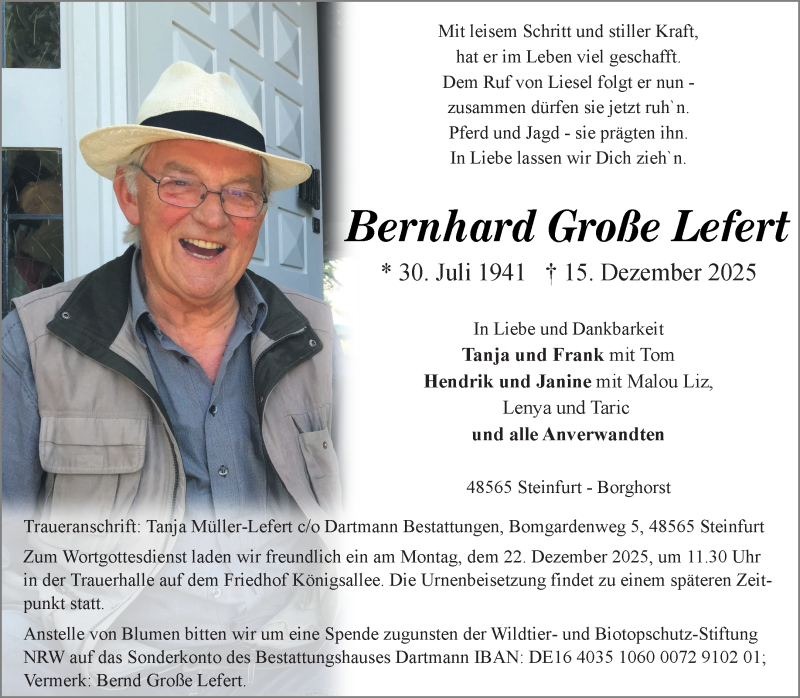  Traueranzeige für Bernhard Große Lefert vom 17.12.2025 aus 