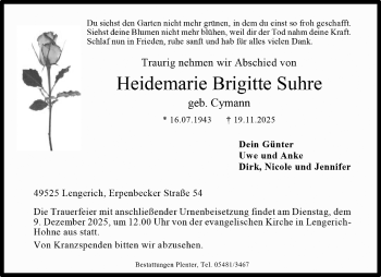 Anzeige von Heidemarie Brigitte Suhre 