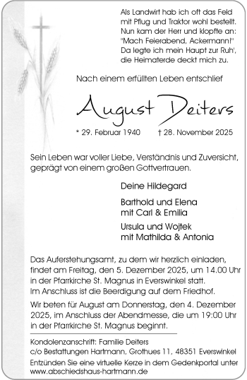Anzeige von August Deiters 