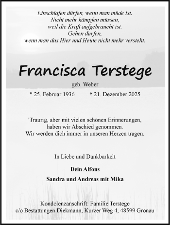 Anzeige von Francisca Terstege 