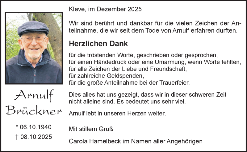  Traueranzeige für Arnulf Brückner vom 20.12.2025 aus 