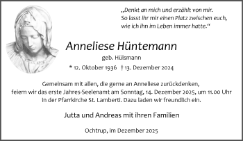 Anzeige von Anneliese Hüntemann 
