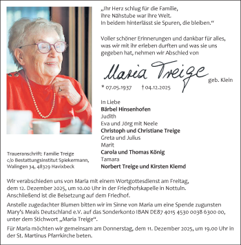 Anzeige von Maria Treige 