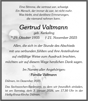 Anzeige von Gertrud Valtmann 