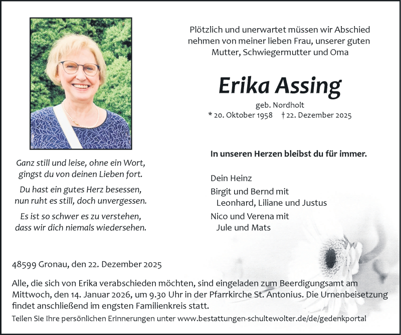  Traueranzeige für Erika Assing vom 31.12.2025 aus 