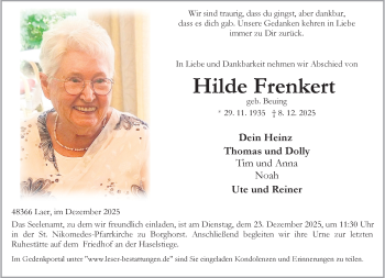 Anzeige von Hilde Frenkert 
