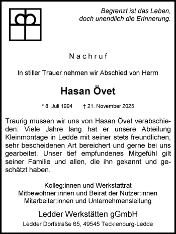 Anzeige von Hasan Övet 