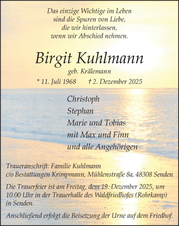 Anzeige von Birgit Kuhlmann 