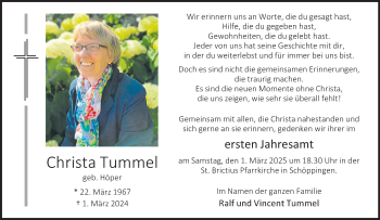 Anzeige von Christa Tummel 