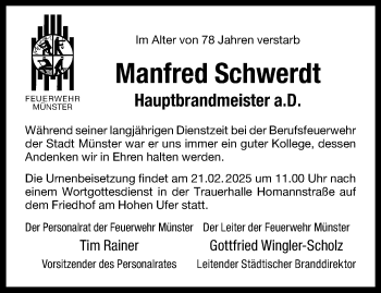 Anzeige von Manfred Schwerdt 