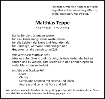 Anzeige von Matthias Teppe 