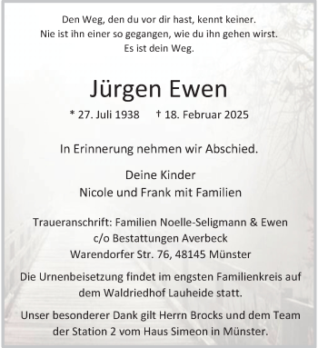 Anzeige von Jürgen Ewen 