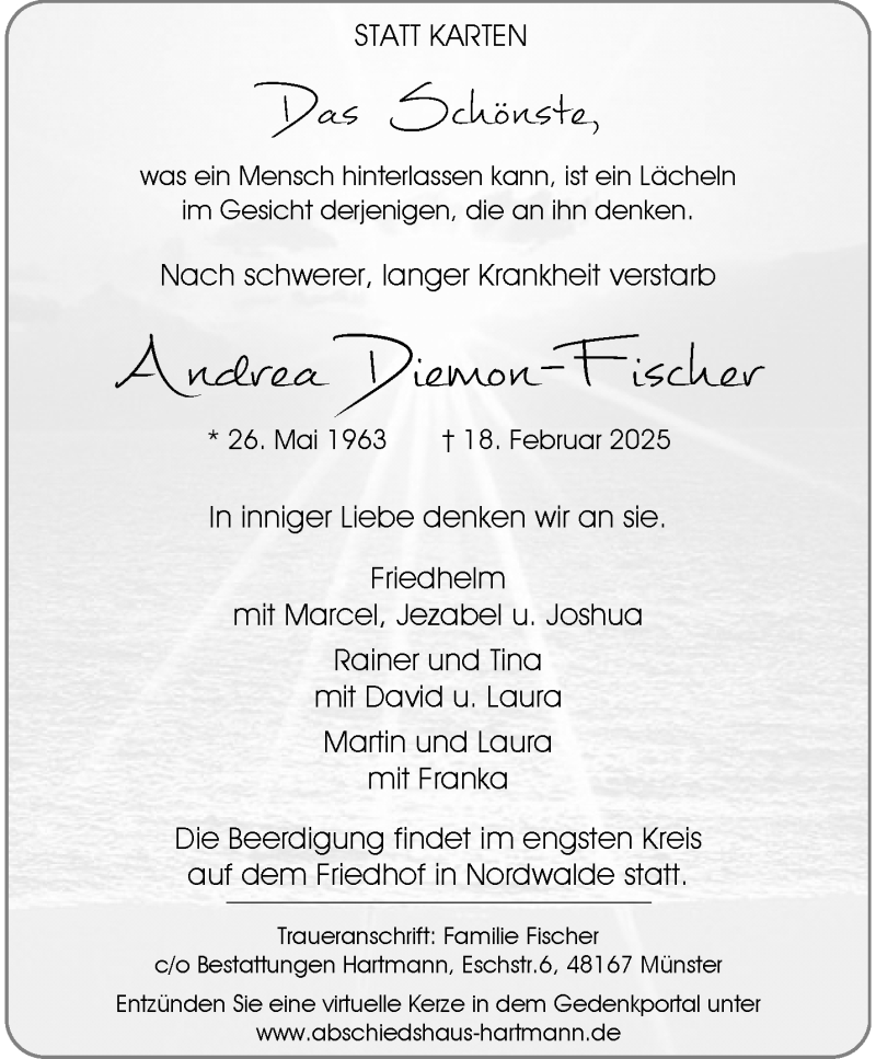  Traueranzeige für Andrea Diemon-Fischer vom 22.02.2025 aus 