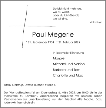 Anzeige von Paul Megerle 