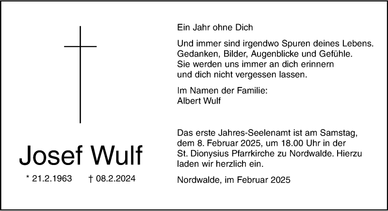  Traueranzeige für Josef Wulf vom 01.02.2025 aus 