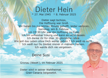 Anzeige von Dieter Hein 