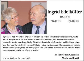 Anzeige von Ingrid Edelkötter 