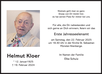Anzeige von Helmut Kloer 