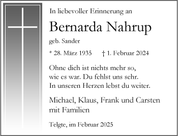 Anzeige von Bernarda Nahrup 