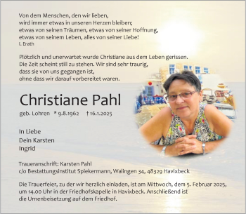 Anzeige von Christiane Pahl 