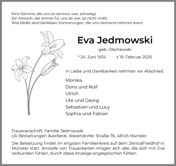 Anzeige von Eva Jedmowski 
