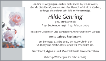 Anzeige von Hilde Gehring 