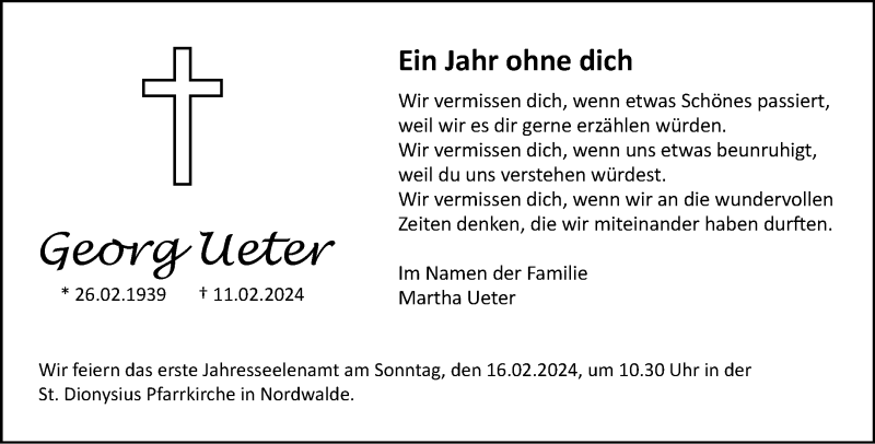  Traueranzeige für Georg Ueter vom 08.02.2025 aus 