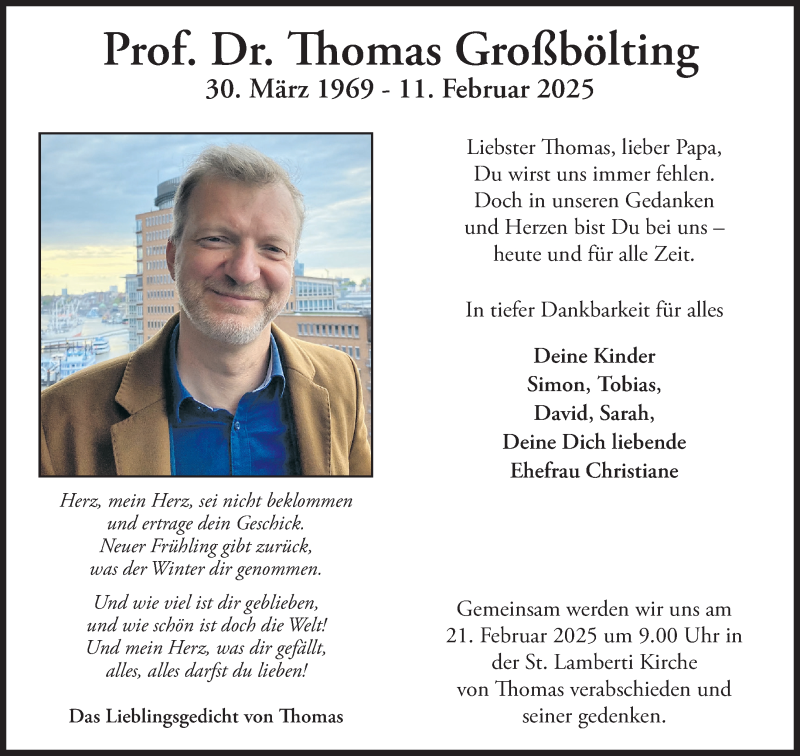  Traueranzeige für Prof. Dr. Thomas Großbölting vom 19.02.2025 aus 