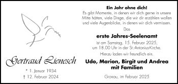 Anzeige von  Gertraud Lienesch 