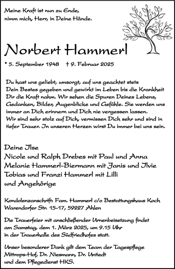 Anzeige von Norbert Hammerl 