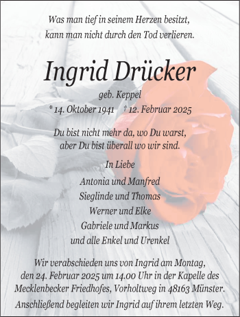 Anzeige von Ingrid Drücker 
