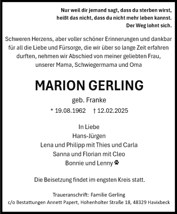 Anzeige von Marion Gerling 