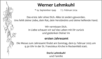 Anzeige von Werner Lehmkuhl 