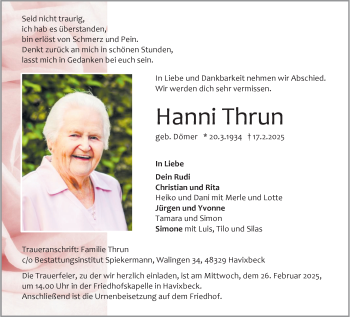 Anzeige von Hanni Thrun 