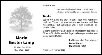 Anzeige von Maria Gesterkamp 