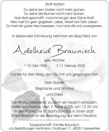 Anzeige von Adelheid Braunisch 