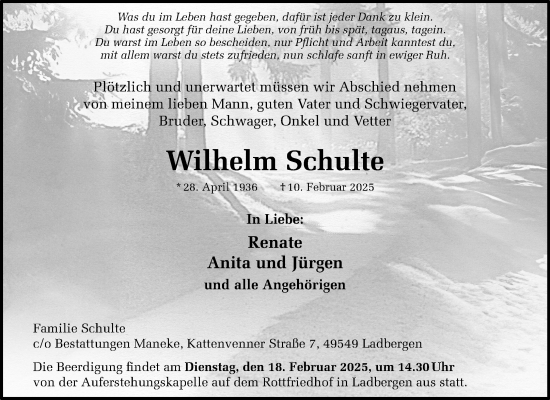 Anzeige von Wilhelm Schulte von Westfälische Nachrichten