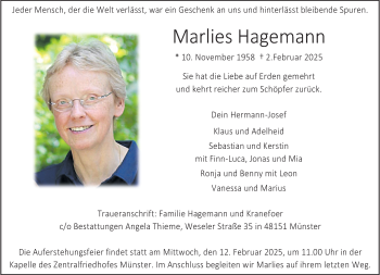 Anzeige von Marlies Hagemann 