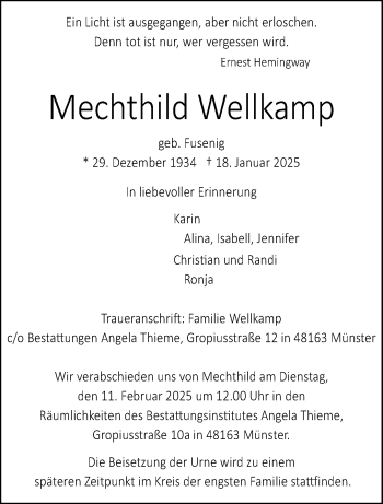 Anzeige von Mechthild Wellkamp 