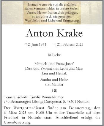 Anzeige von Anton Krake 