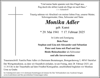 Anzeige von Monika Adler 