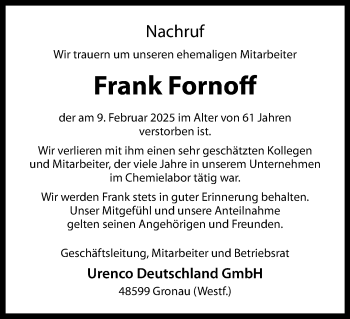 Anzeige von Frank Fornoff 