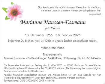 Anzeige von Marianne Hanssen-Essmann 